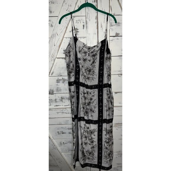 H&M Black Floral Checkered Maxi Strappy Sundress Size L NWT Side Slit - Picture 1 of 8